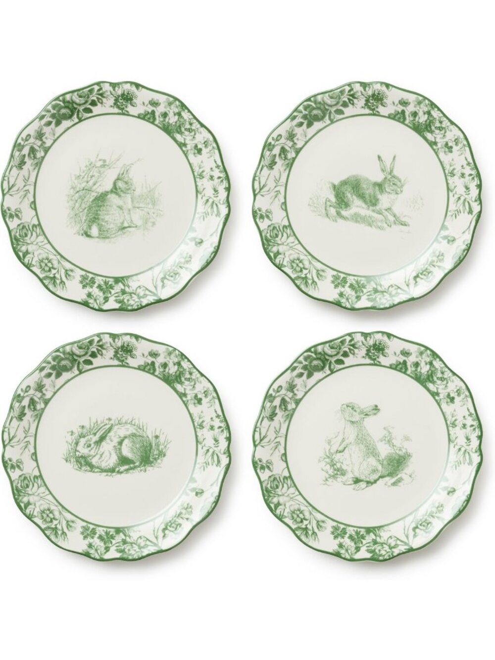 Whimsical Bunny & Bloom Salad/Dessert Plates Set of 4 - Springtime Stoneware
